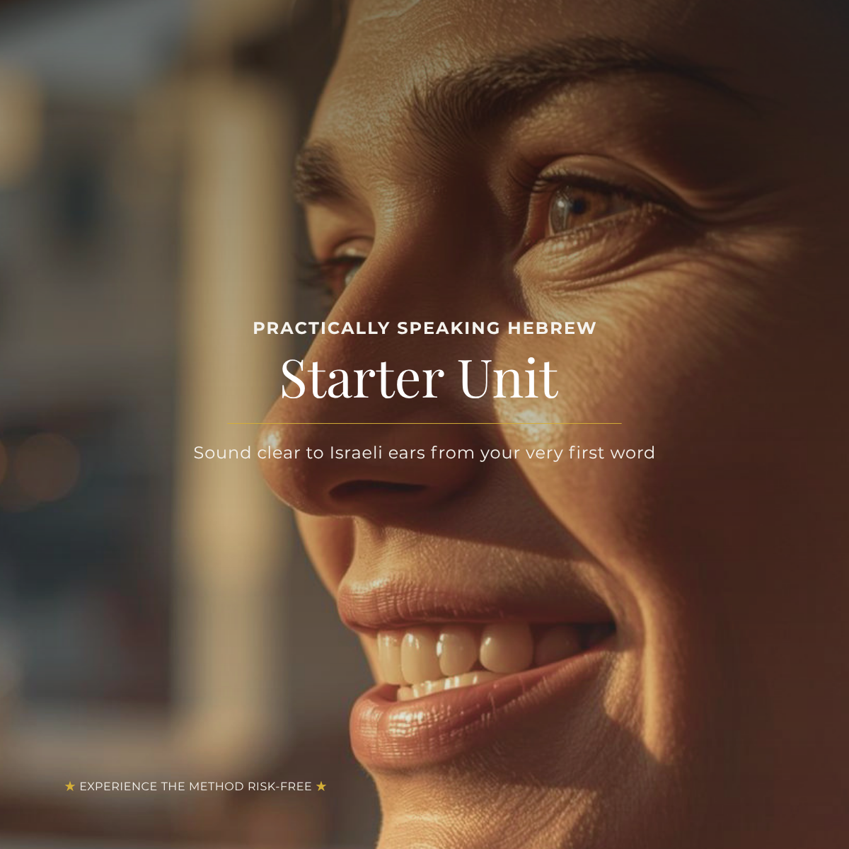Student smiling confidently while practicing Hebrew pronunciation